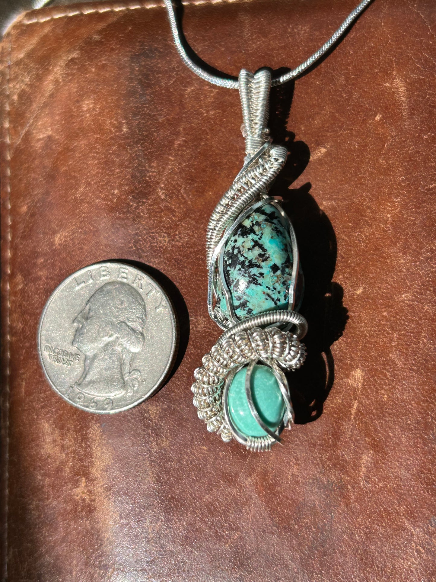Turquoise and Chrysacolla pendant
